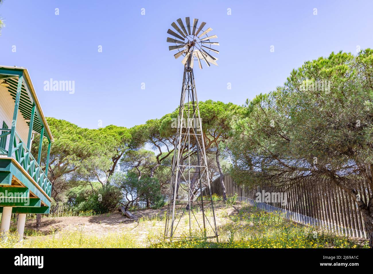 Windmühle mit einer Wasserpumpe zur Wasserversorgung des Hauses der Engländer, aus dem Ende des 19.. Jahrhunderts Stockfoto