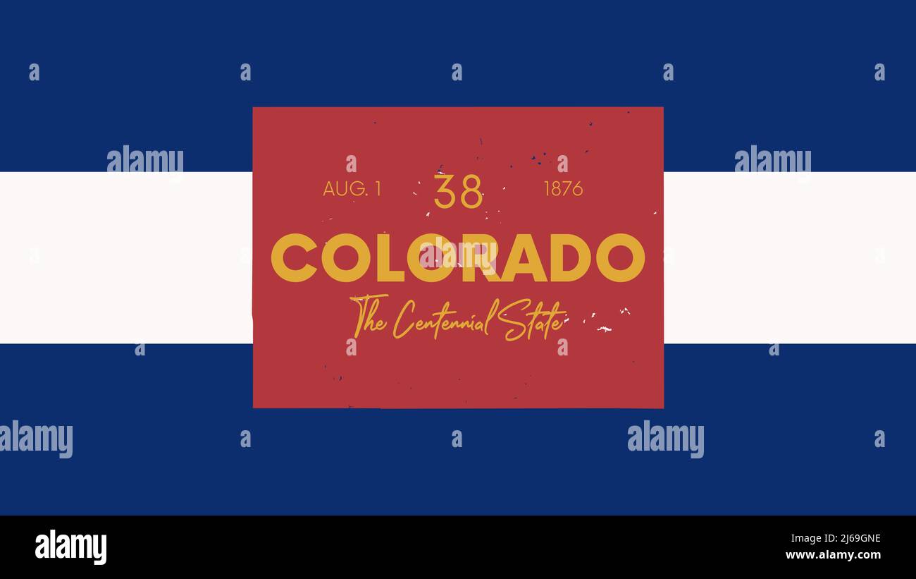 38 von 50 Bundesstaaten der Vereinigten Staaten mit einem Namen, Spitznamen und Datum der Aufnahme in die Union, detaillierte Vector Colorado Karte für den Druck von Plakaten, Postauto Stock Vektor
