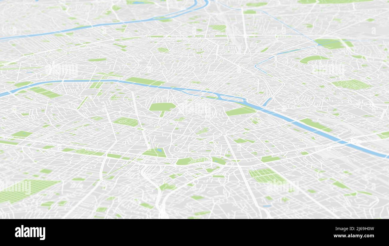 Luftaufnahme Stadtplan Paris, Farbplan, Stadtraster in Perspektive Stockfoto