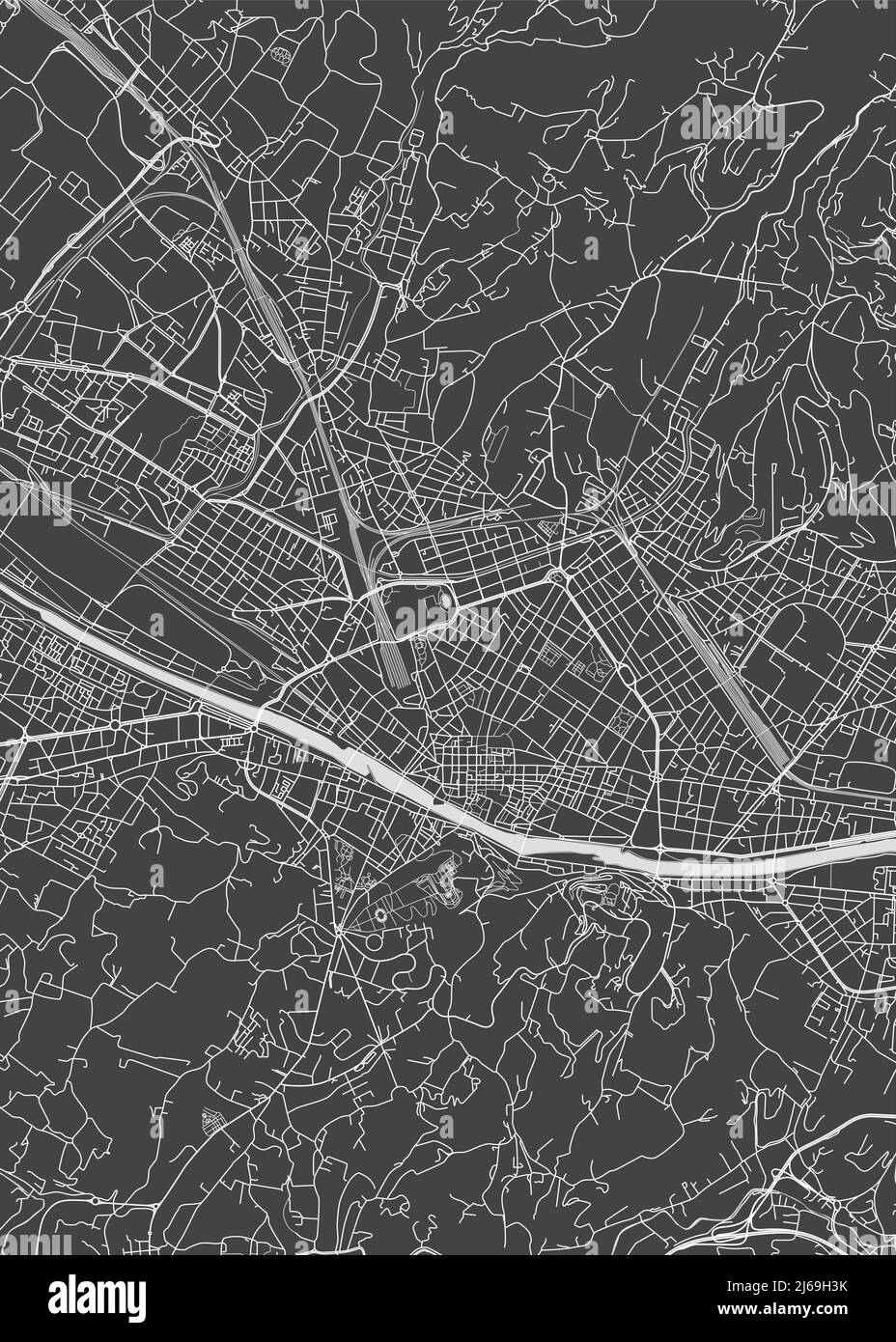 Stadtplan Florenz, monochromer Detailplan, Vektorgrafik Schwarzweiß-Stadtplan Stock Vektor