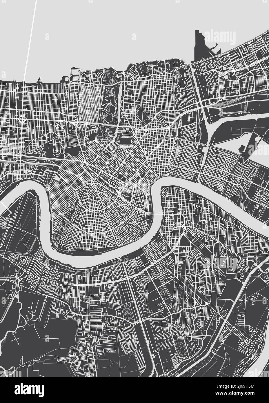 Stadtplan New Orleans, monochromer Detailplan, Vektorgrafik Stock Vektor
