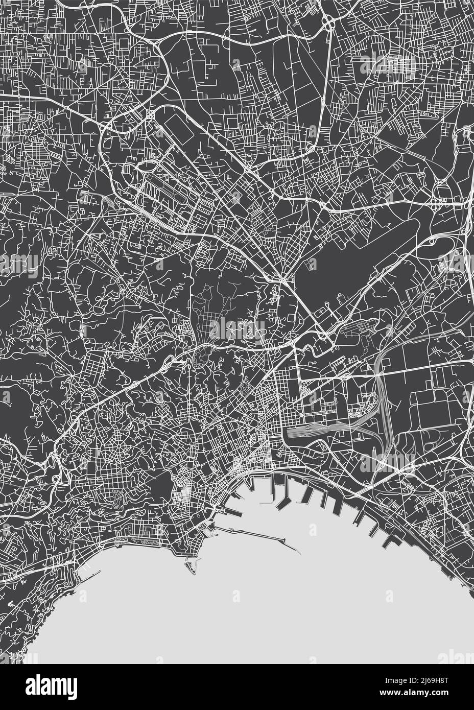 Stadtplan Neapel, monochromer Detailplan, Vektorgrafik Schwarzweiß-Stadtplan Stock Vektor