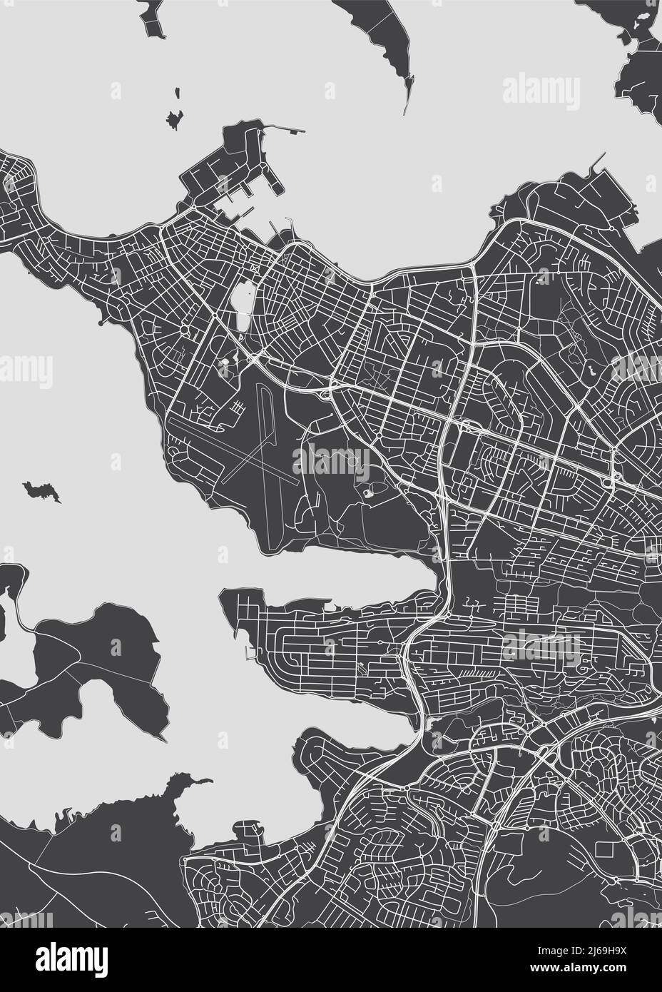 Stadtplan Reykjavik, monochromer Detailplan der Stadt, Flüsse und Straßen, Vektorgrafik Stock Vektor