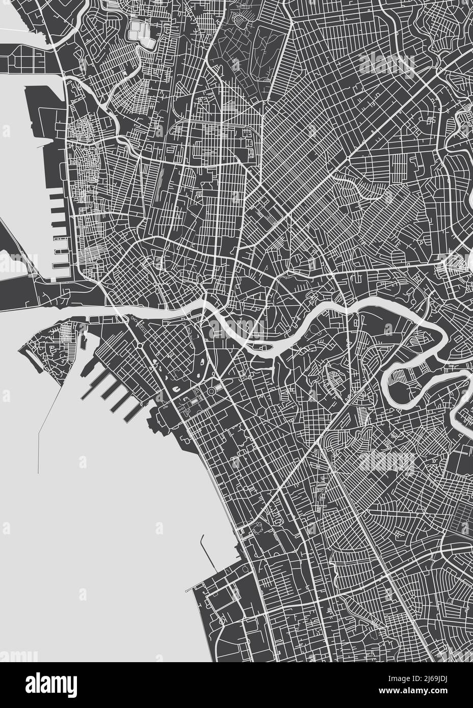 Stadtplan Manila, monochromer Detailplan, Vektorgrafik Stock Vektor