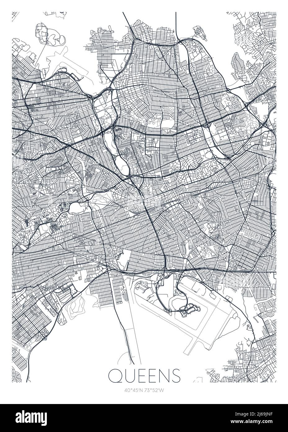 Detaillierte Stadtkarte von Queens New York, Vektorposter oder Postkarte für Stadtstraße und Parkplan Stock Vektor