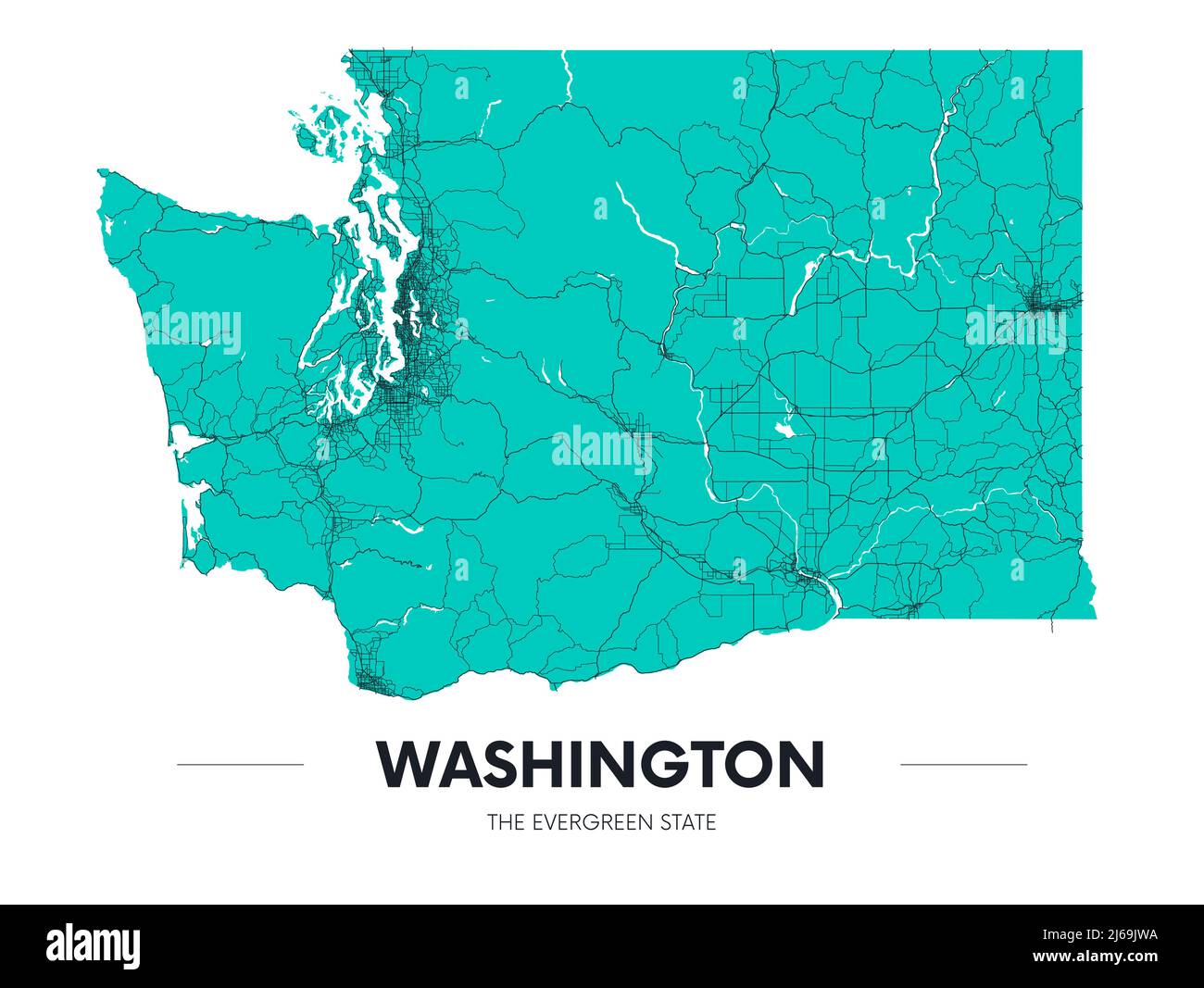 Detaillierte Washington State Map, sehr detaillierter Territory und Road Plan, Vektordarstellung Stock Vektor