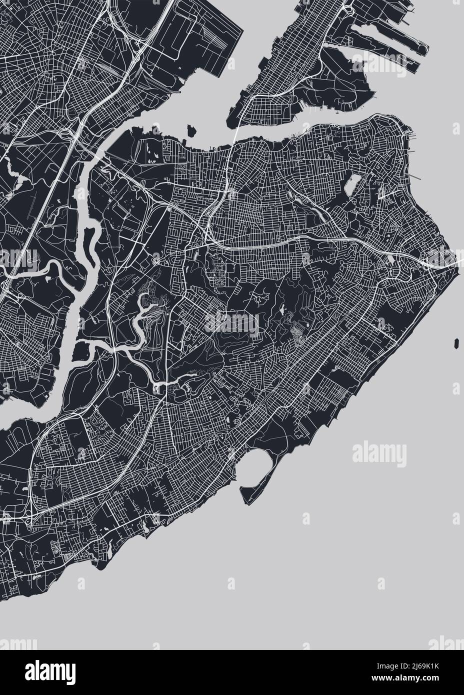 Detaillierte Stadtkarte von Staten Island, New York City, monochromes Vektorposter oder Postkartenansicht des Stadtplans Stock Vektor
