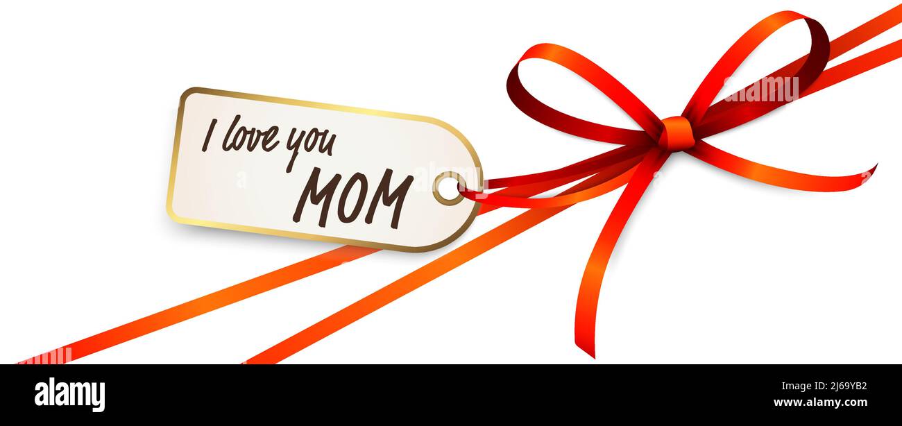 EPS 10 Vektor-Illustration von rot gefärbten Band Schleife und Geschenkband isoliert auf weißem Hintergrund mit Anhänger und hängen Grüße zum Muttertag Stock Vektor