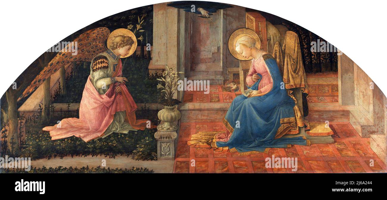 Die Verkündigung von Fra Filippo Lippi (um 1406-1469), Eiertemperatur auf Holz, c. 1450-53 Stockfoto