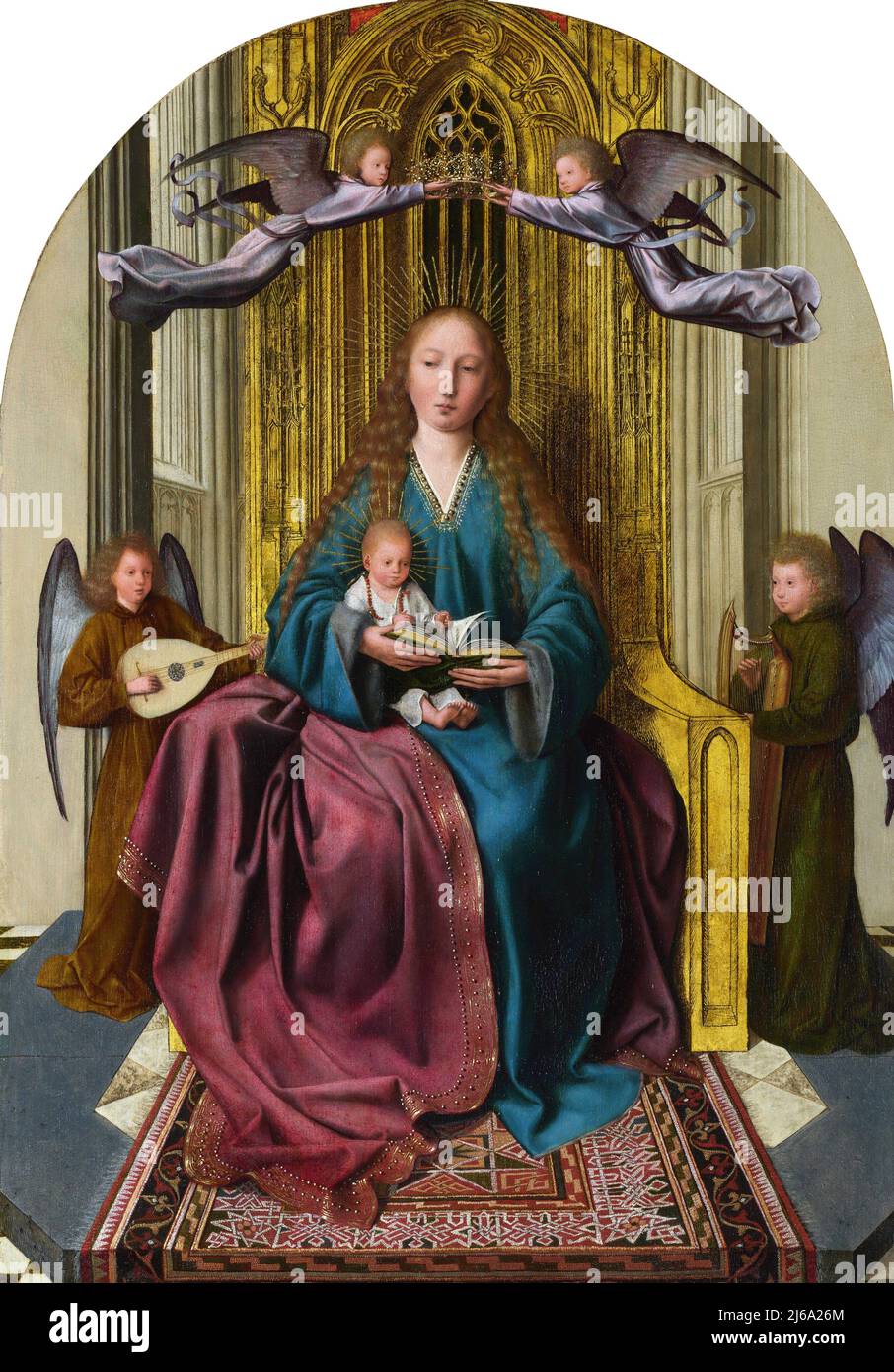 Die Jungfrau und das Kind thronten mit vier Engeln von Quinten Massys (ca. 1465/6-1530), Öl auf Eiche, c.. 1506-9 Stockfoto