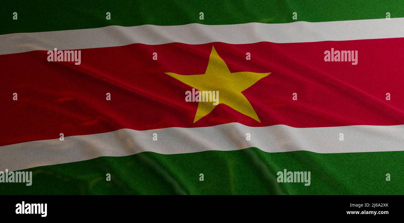 Winkende farbenfrohe Flagge von Suriname. 3D Rendern Stockfoto