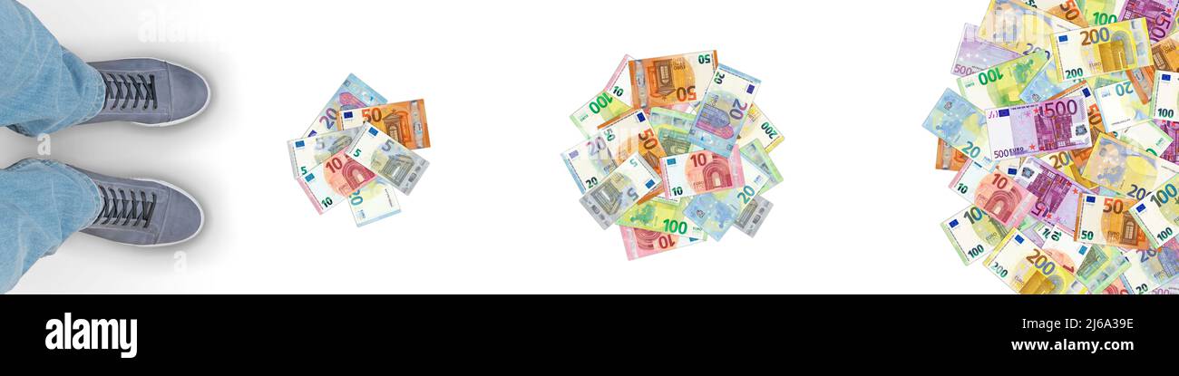 Schritt für Schritt mehr Geld (Euro-Banknoten) Stockfoto