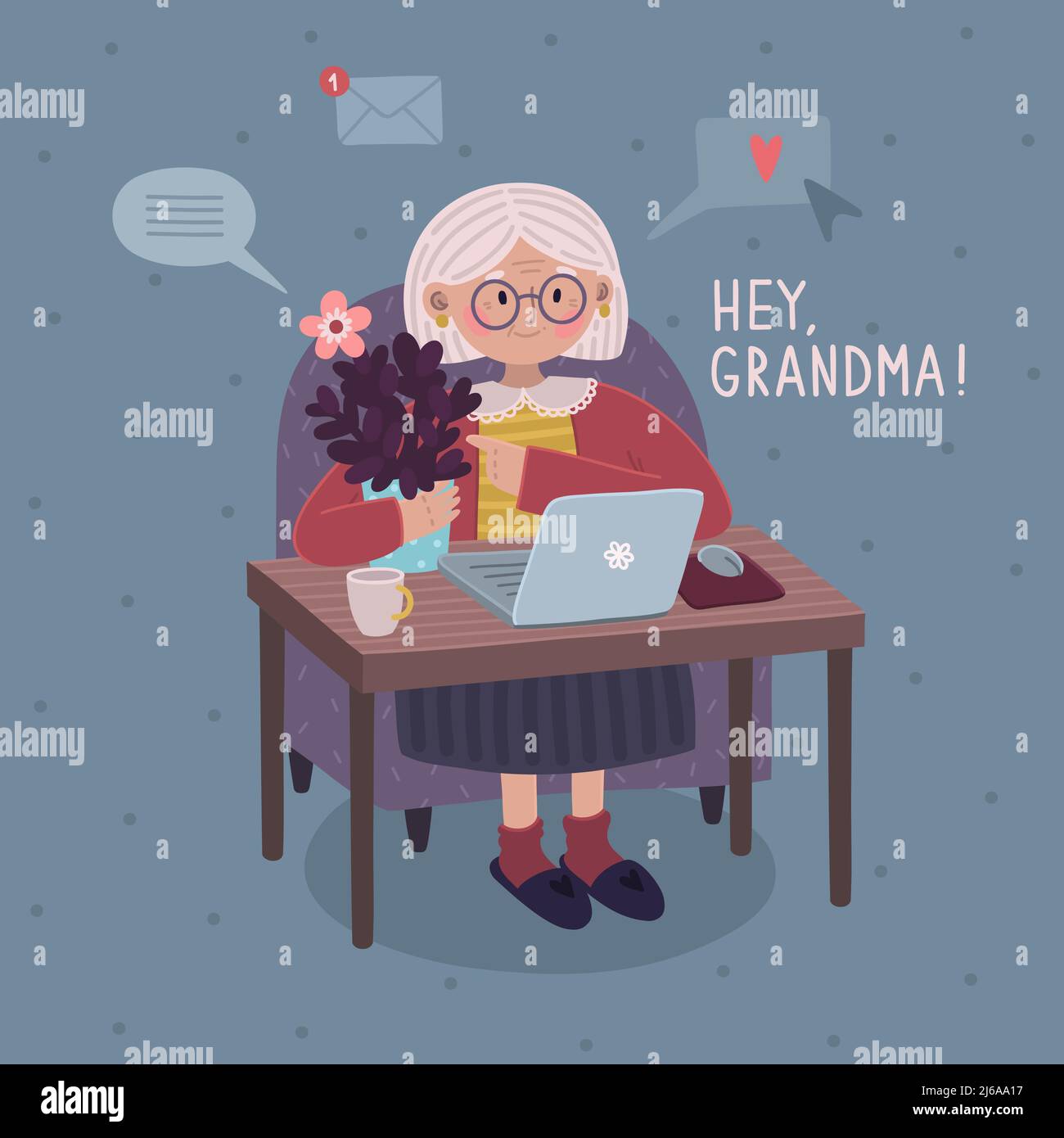 Oma und Leptop Stock Vektor
