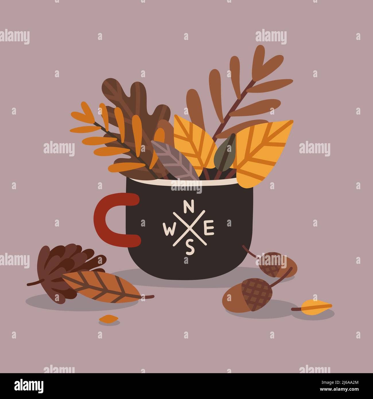 Wanderbecher mit Herbstblättern Stock Vektor