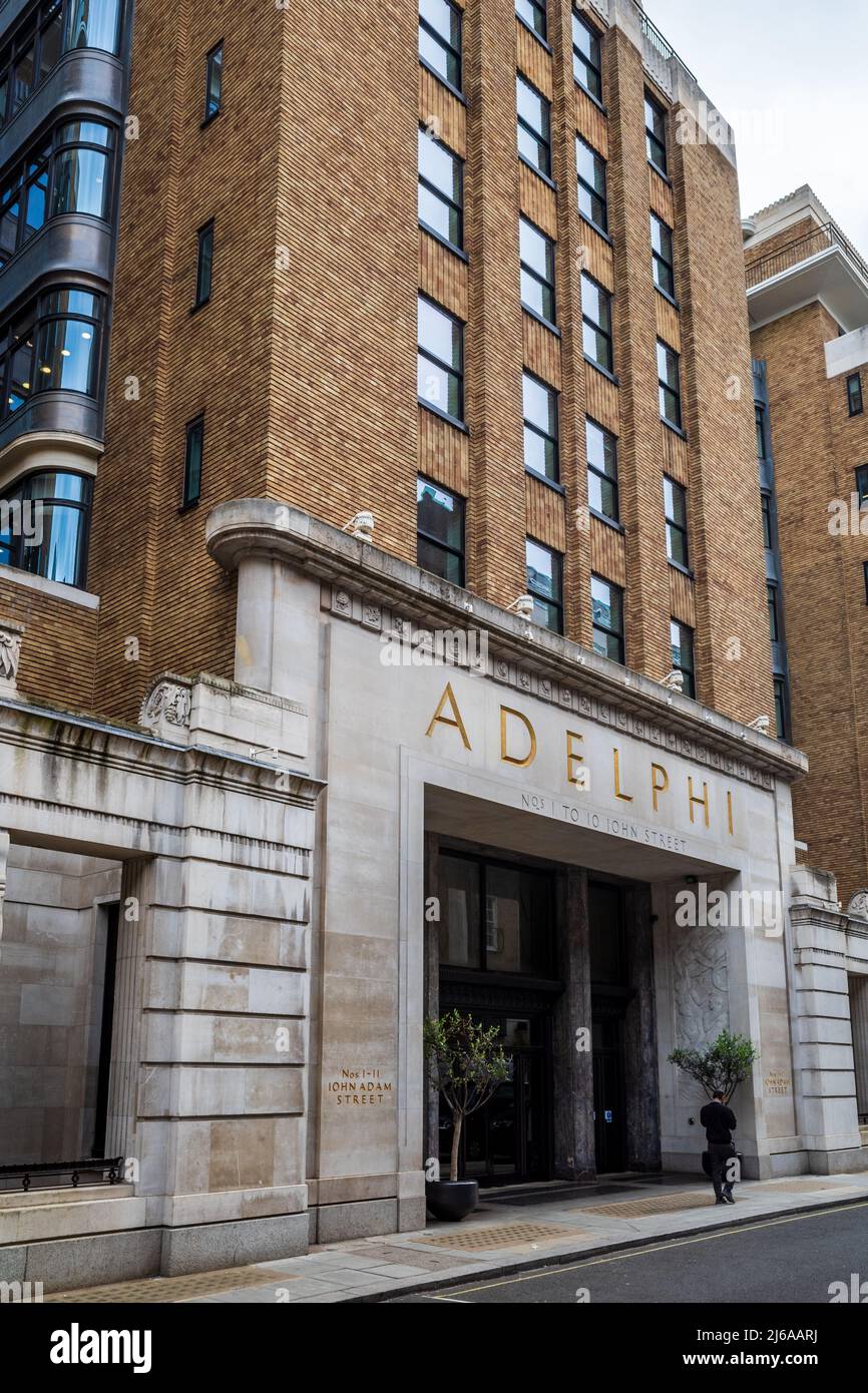 Adelphi Building London - Adelphi-Gebäude im Art déco-Stil im Zentrum von London wurde 1938 2014 renoviert. Architekten Colcutt und Hamp. Stockfoto