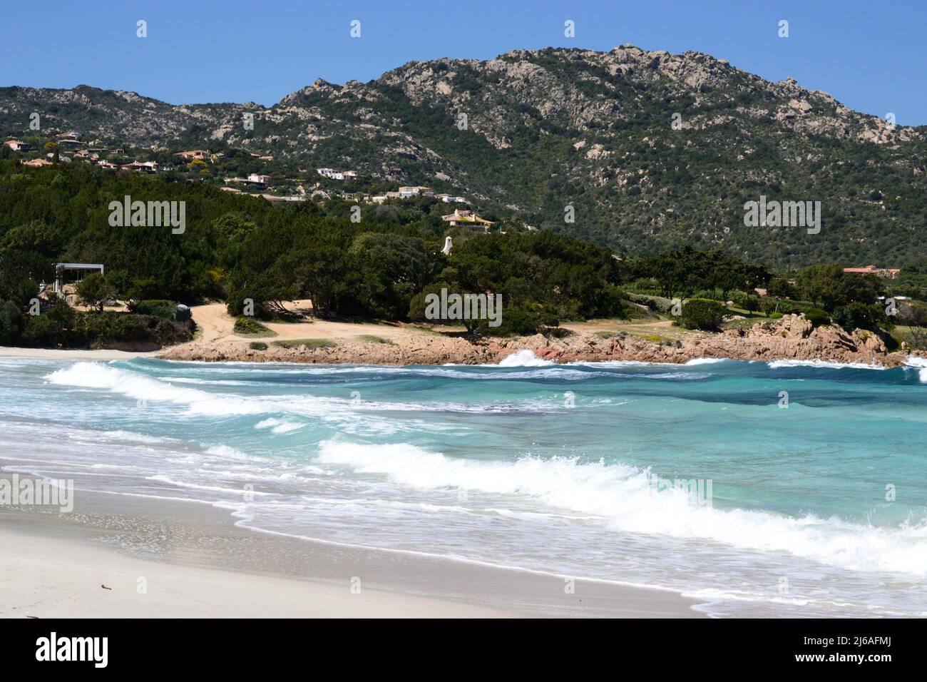 Blick auf den Strand von Grande Pevero, Costa Smeralda Stockfoto