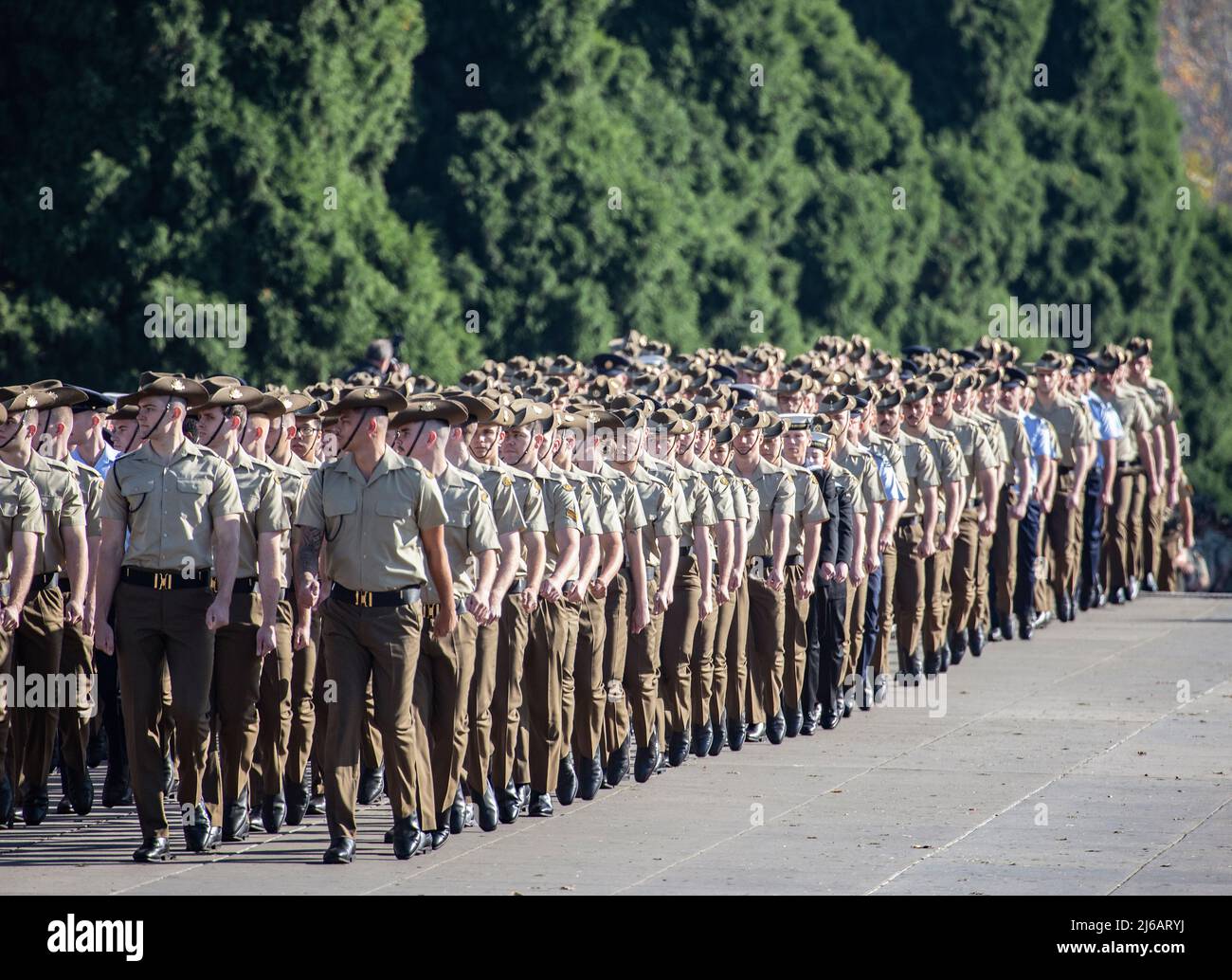 Melbourne Australien: Parade zum Anzac Day am Schrein der Erinnerung. ANZAC steht für das australische und neuseeländische Armeekorps. Stockfoto