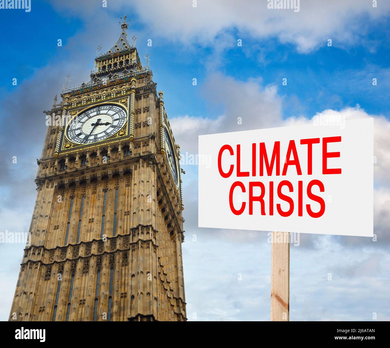Protest gegen den Klimawandel vor dem britischen parlament, konzeptuelles Image Stockfoto