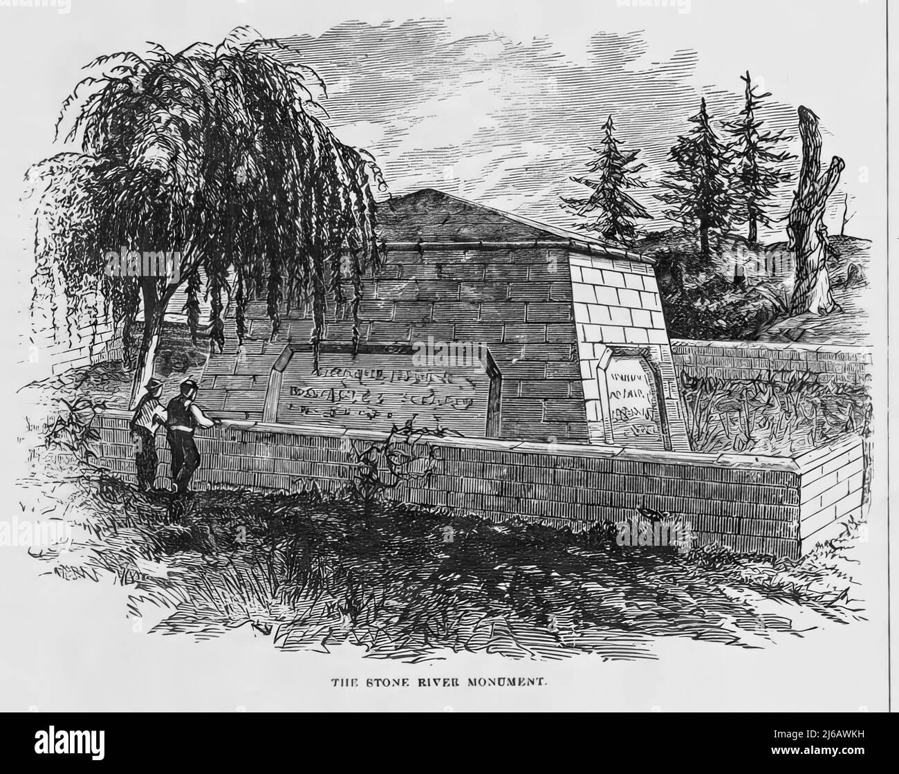 Das Stones River Monument, Hazen Brigade Monument, 1863, in der amerikanischen Bürgerkriegszeit. 19.-Jahrhundert-Illustration Stockfoto