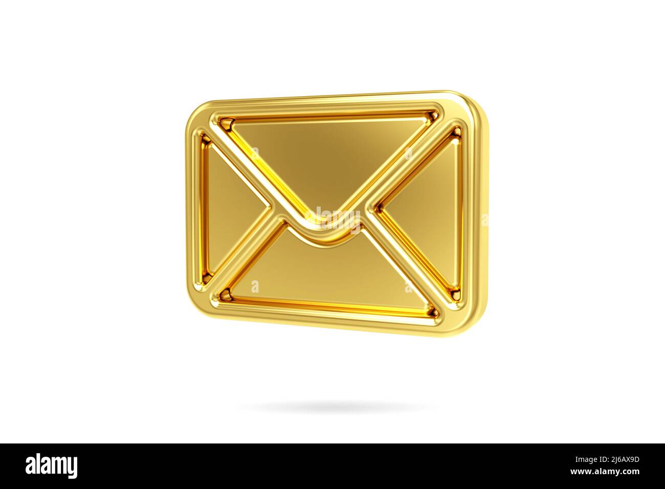3D goldenes Mail-Symbol auf weißem Hintergrund isoliert. Umschlagschild. E-Mail-Symbol. Buchstabensymbol. 3D Rendern Stockfoto