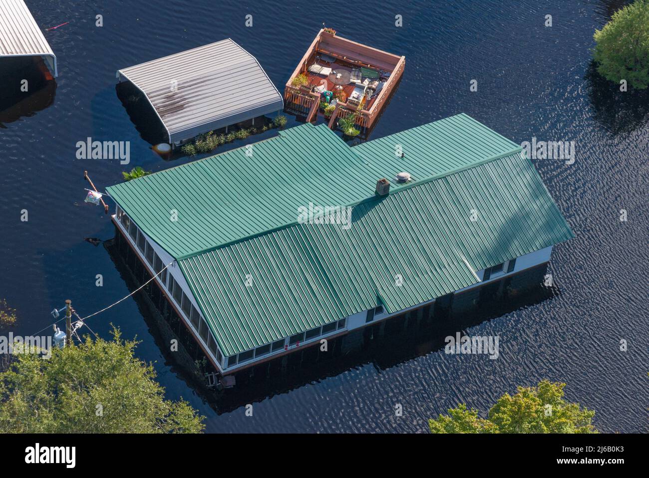 Bladen County, NC, 18. September 2018 -- Luftaufnahme der Überschwemmungen durch den Sturzflug Florenz. Stockfoto