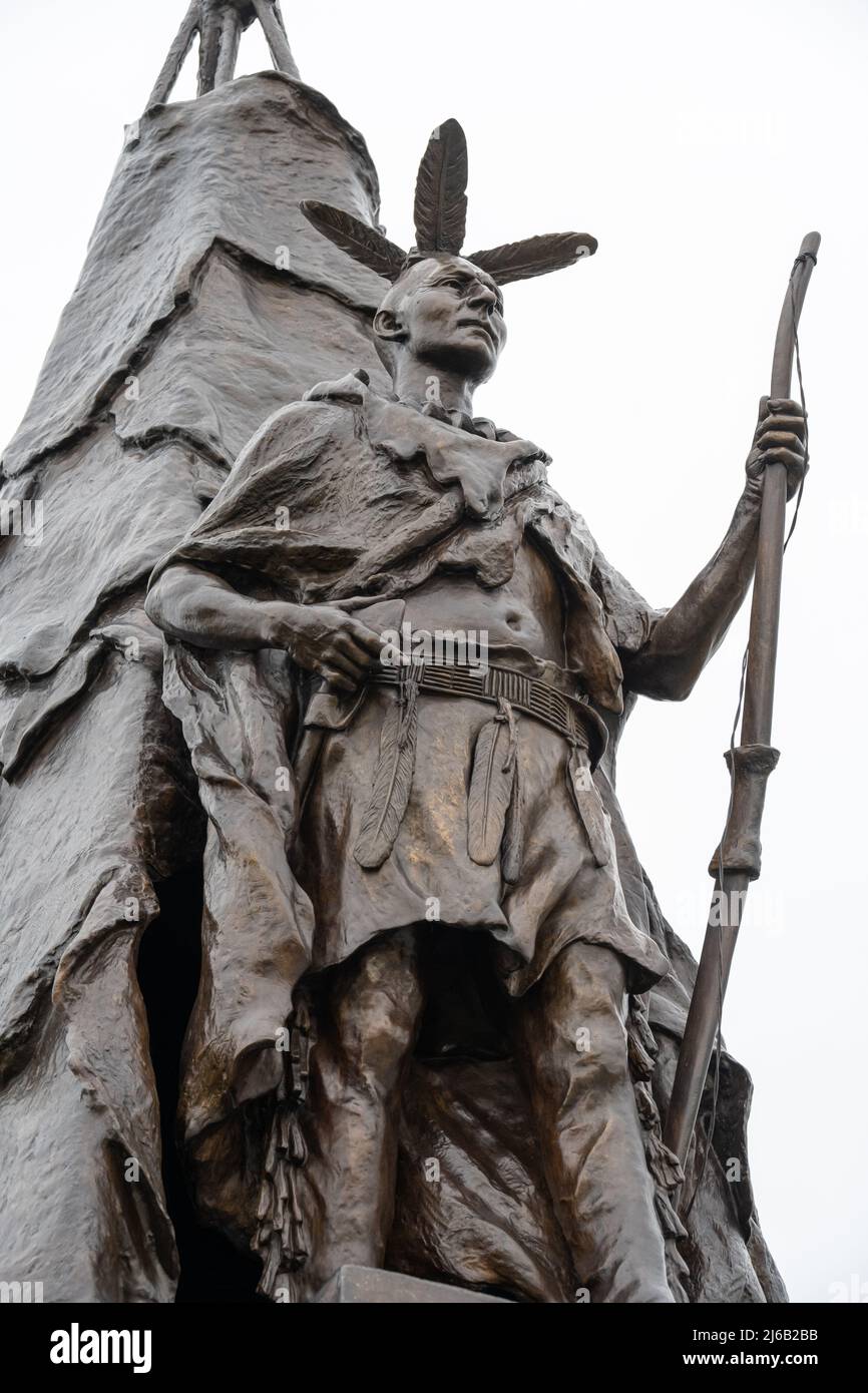 Gettysburg Battlefield Statue des Delaware Indian Chief Tammany (oder Tamanend) auf dem New York Volunteer Infantry Regiment Monument 42.. (USA) Stockfoto