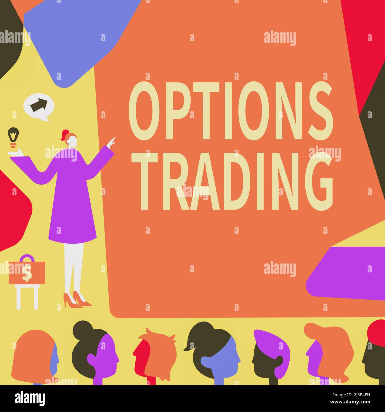 Textüberschrift mit Darstellung des Optionshandels. Konzeptfoto verschiedene Optionen, um Waren oder Dienstleistungen weltweit zu verbreiten Lady pointing Backdrop Stockfoto