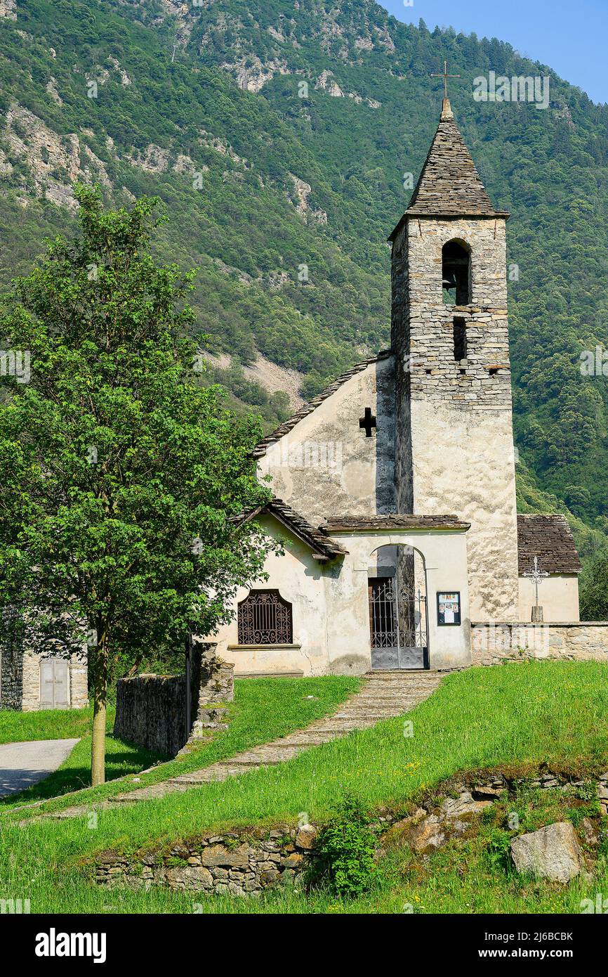 Kirche San Pietro in Dongio, Blenio Valley Kanton Tessin, Schweiz Stockfoto