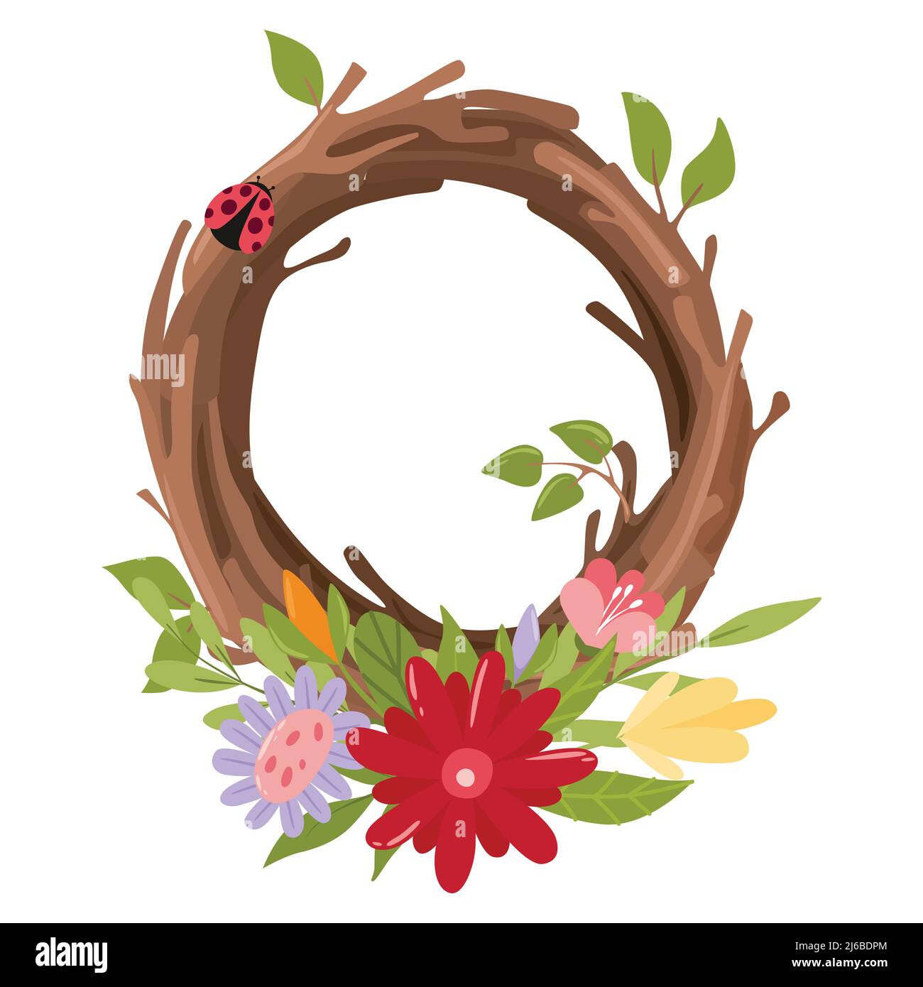 Frühlingsrahmen aus Ästen, Blumenarrangement. Stock Vektor