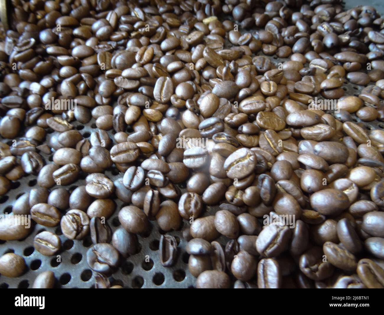 Geröstete Kaffeebohnen als Nahaufnahme Stockfoto