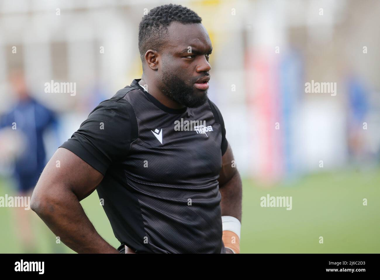 NEWCASTLE UPON TYNE, GROSSBRITANNIEN. MAI 1. Sadiq Adebiyi von Newcastle Thunder ist vor dem BETFRED Championship-Spiel zwischen Newcastle Thunder und Halifax Panthers im Kingston Park, Newcastle am Samstag, dem 30.. April 2022, abgebildet. (Quelle: Chris Lishman | MI News) Stockfoto