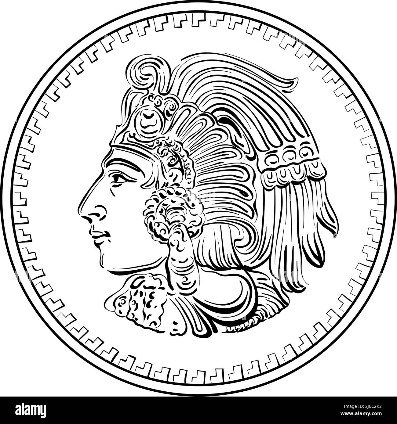 Mexikanisches Schwarz-Weiß-Geld, Münze mit Indianerbild Stock Vektor