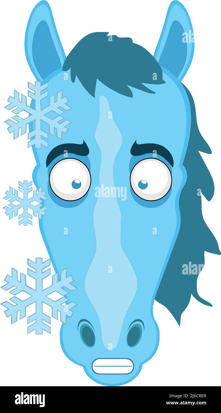 Vektordarstellung des Gesichts eines gefrorenen und frostigen Cartoon-Pferdes Stock Vektor