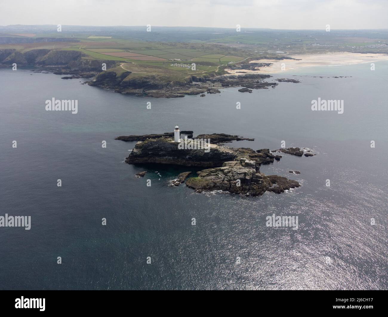 Godrevy Lighthouse cornwall england uk Luftdrohne Stockfoto