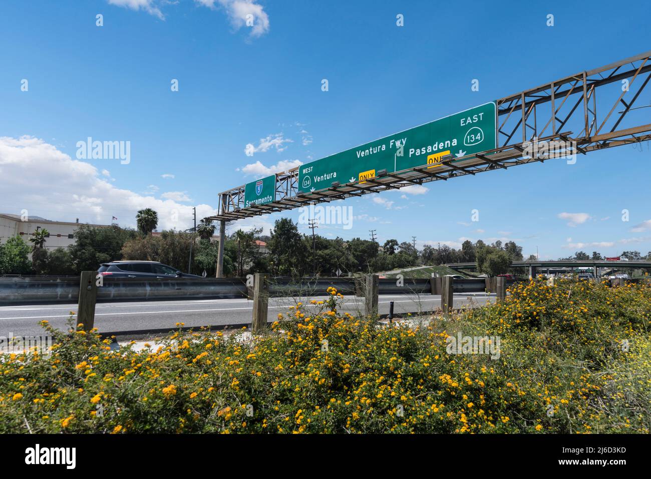 Schild am Ventura Freeway auf der Interstate 5 in der Nähe des Griffith Park in Los Angeles, Kalifornien. Stockfoto