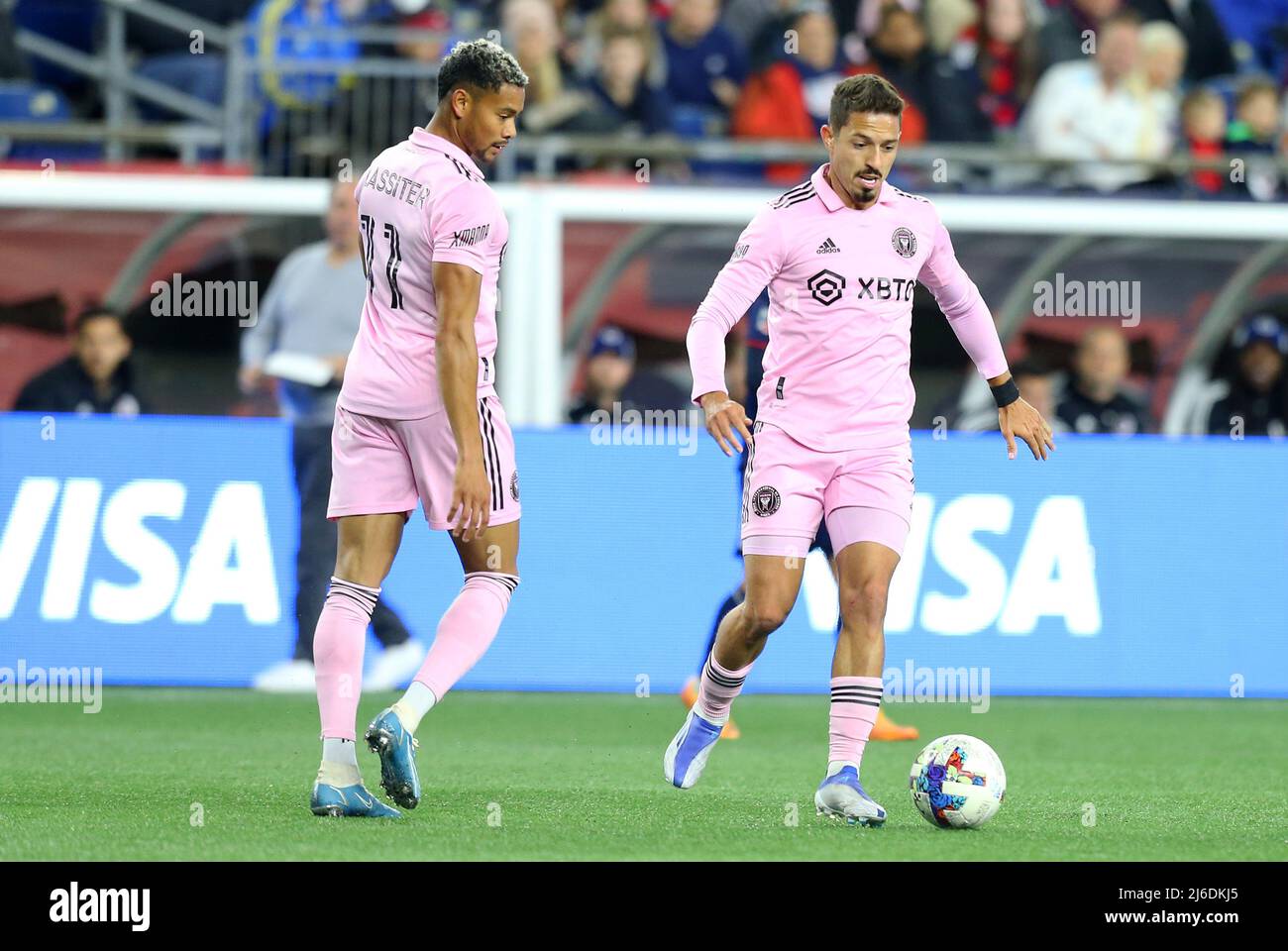 Foxborough, MA, USA. 30. April 2022; Foxborough, MA, USA; Inter Miami Mittelfeldspieler Jean Mota (7) in Aktion während eines MLS-Spiels zwischen Inter Miami FC und New England Revolution im Gillette Stadium. Anthony Nesmith/CSM Credit: CAL Sport Media/Alamy Live News Stockfoto