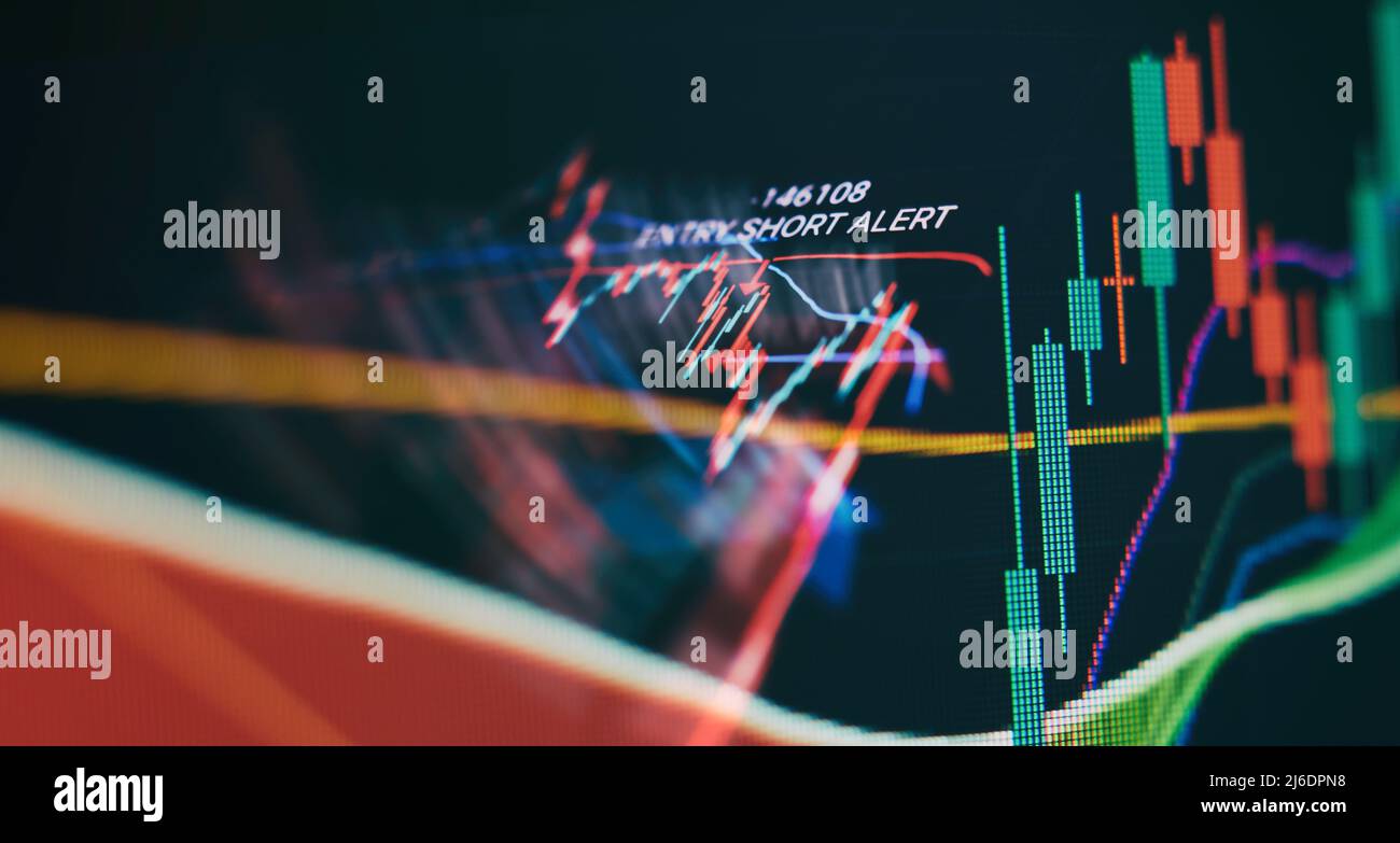 Unternehmensstatistiken und Analysewert . Abstrakt glühenden Forex Diagramm Interface Hintergrund. Investitions-, Handels-, Aktien-, Finanz- und Analysekonzept. Stockfoto