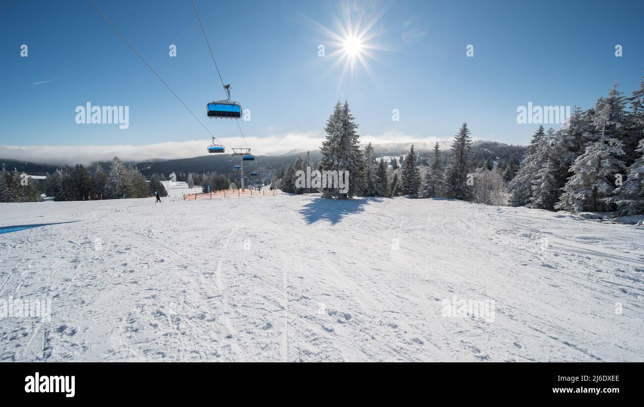 Winterlandschaft am feldberg (1493m) in süddeutschland. Stockfoto