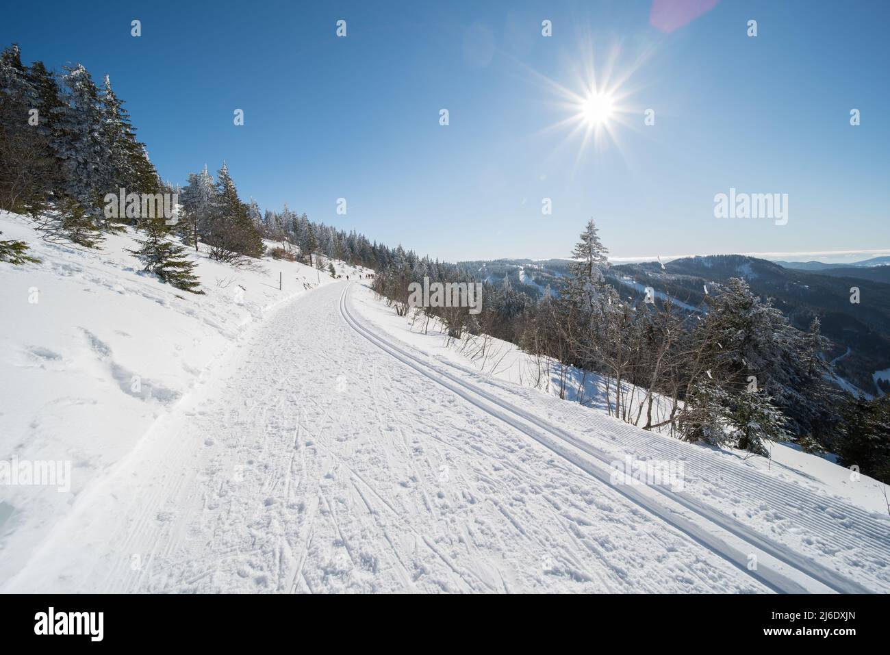 Winterlandschaft am feldberg (1493m) in süddeutschland. Stockfoto