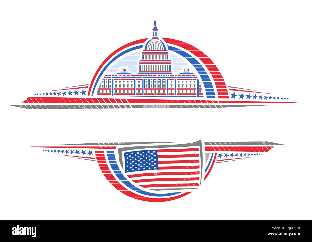 Vektorrahmen für American Holidays mit leerem Kopierraum für Glückwunschtext, dekoratives Layout mit Darstellung des Kapitols der Vereinigten Staaten und am Stock Vektor