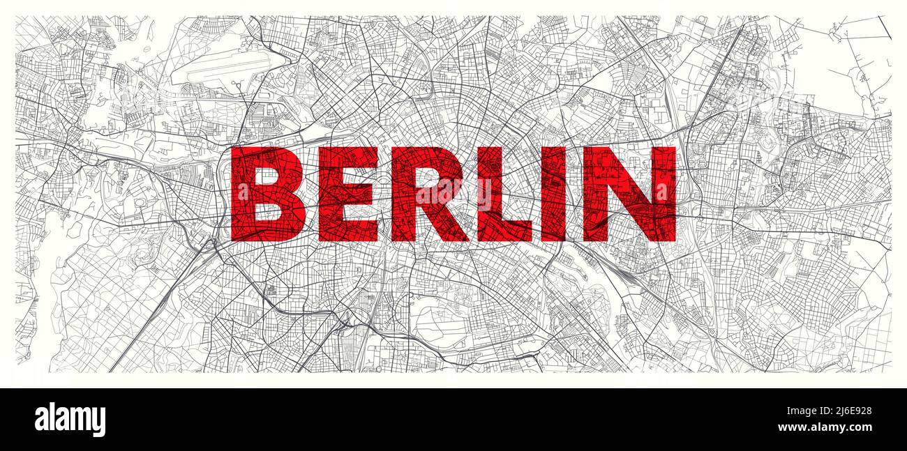 Stadtplan Berlin, detaillierter Fahrplan Widescreen-Vektor-Poster Stock Vektor