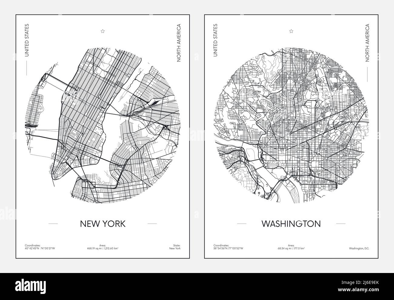 Reiseposter, Stadtplan Stadtplan New York und Washington, Vektorgrafik Stock Vektor