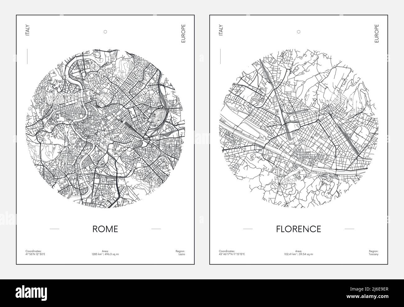 Reiseposter, Stadtplan Stadtplan Rom und Florenz, Vektorgrafik Stock Vektor