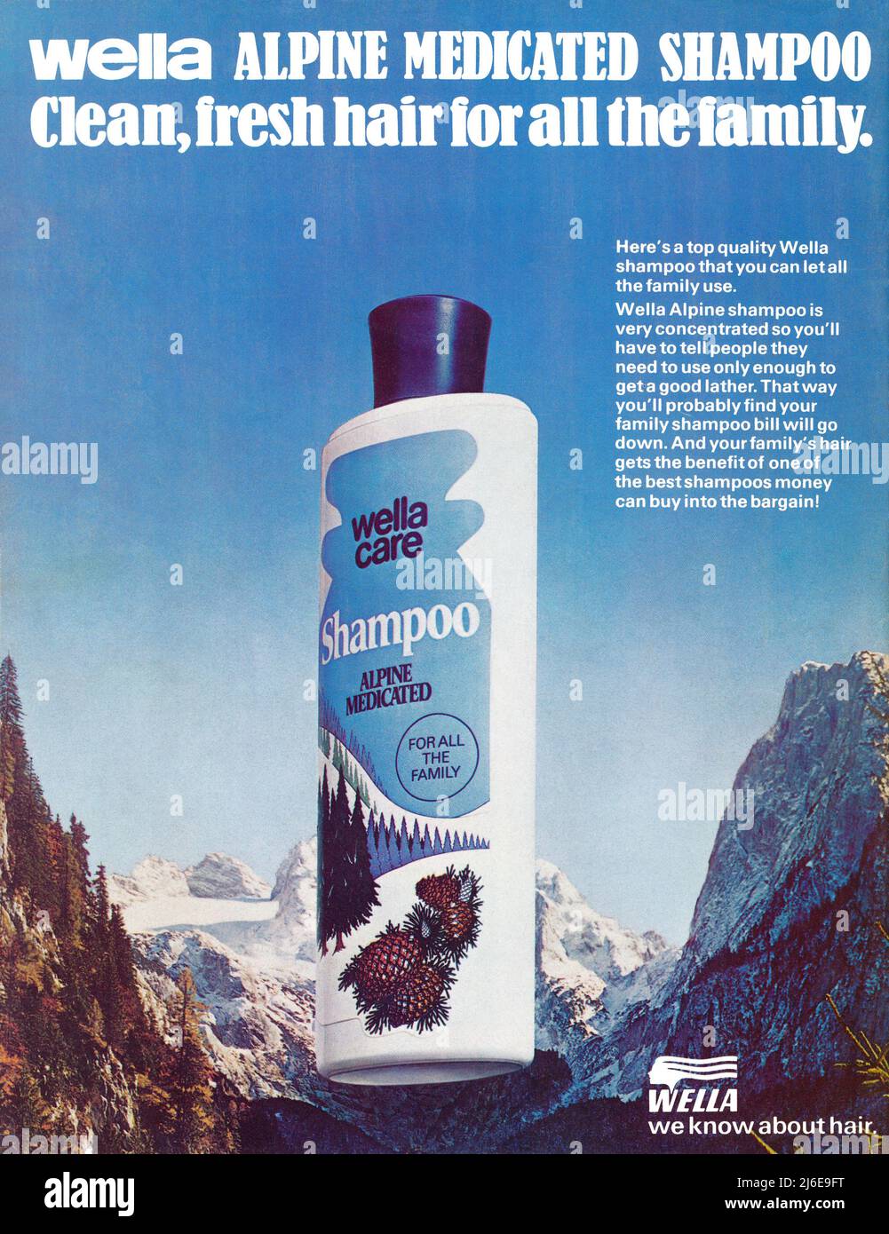 1978 Britische Werbung für Wella Alpine Medicated Shampoo. Stockfoto