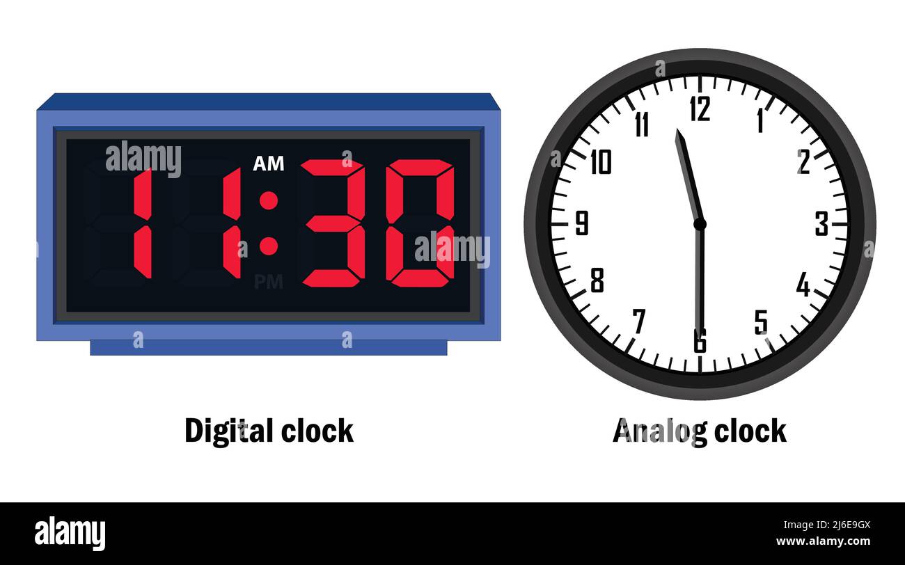 Digitale Uhr und analoge Uhr Zeit 11,30, Vektor Stock-Vektorgrafik - Alamy