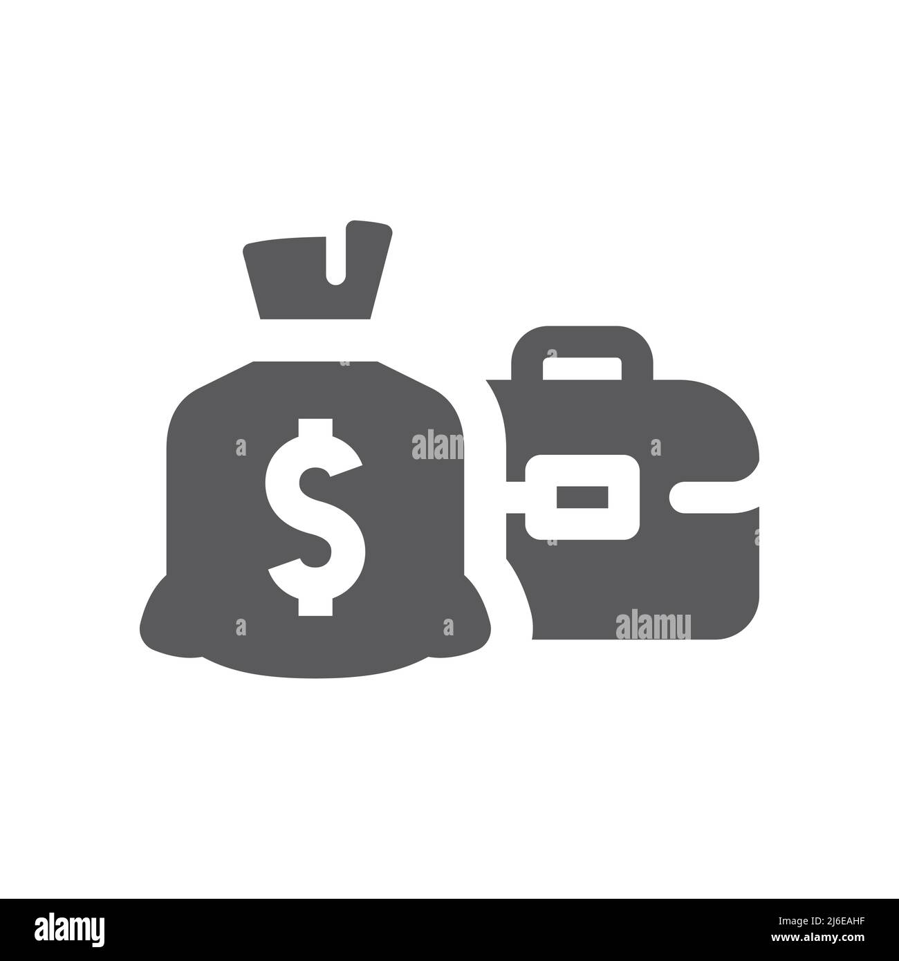 Vektorsymbol für Dollarsack und Aktentasche. Geldbeutel und Fall gefüllt Symbol. Stock Vektor