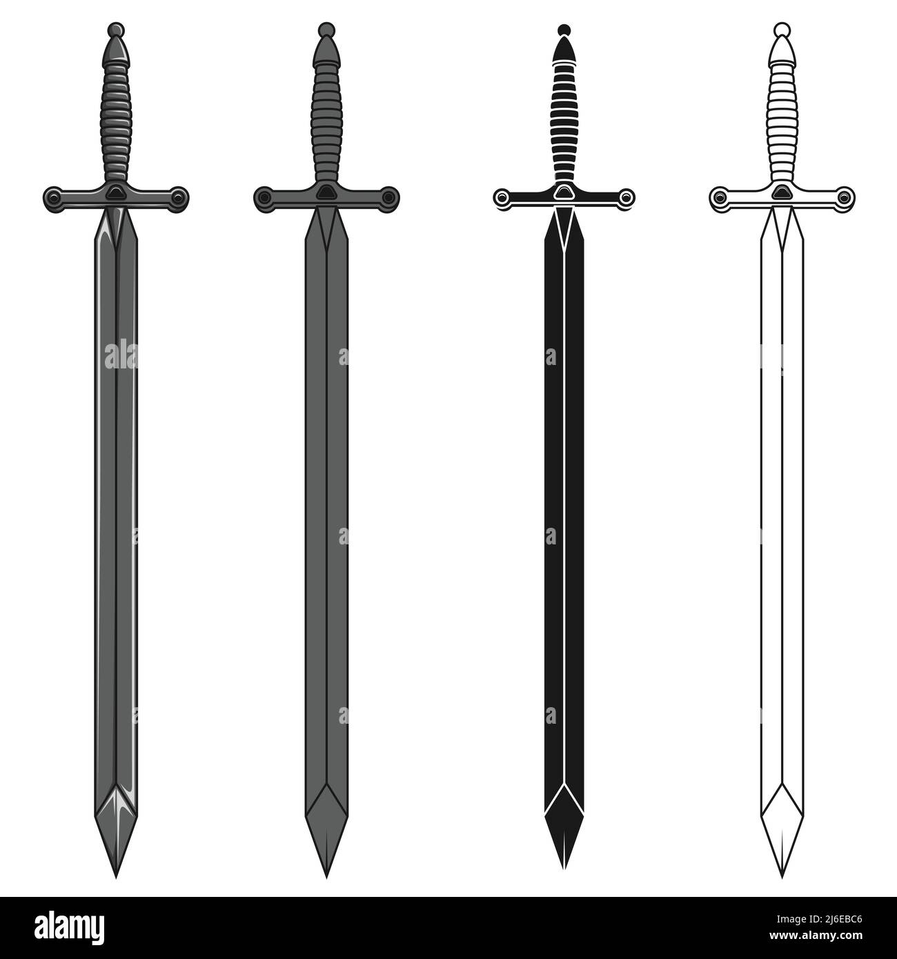 Mittelalterliches Schwert Vektor-Design, Mittelalter Ritter Schwert Stock Vektor