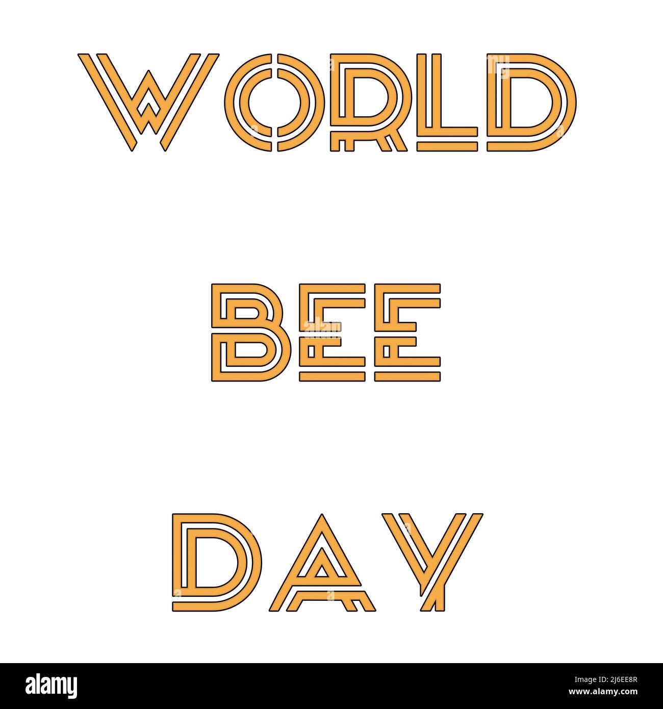 Ein Happy World Bee Day Text mit weißen Hintergrundbildern Stockfoto