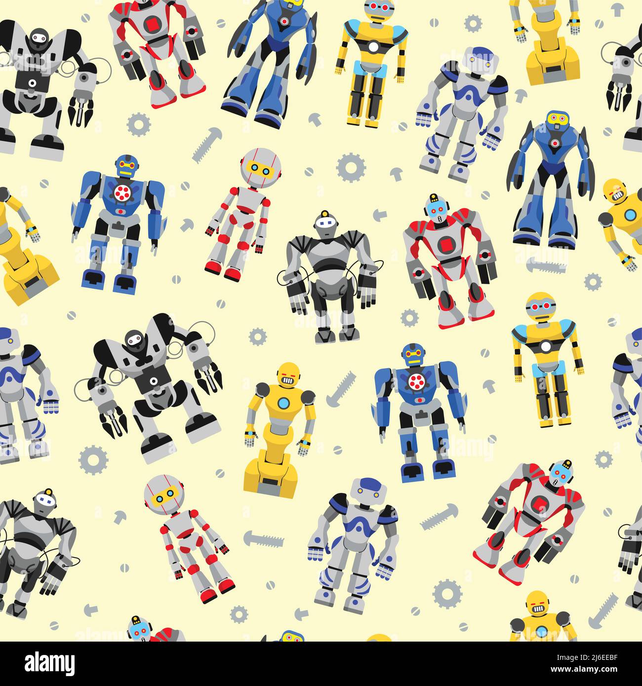 Buntes Muster mit verschiedenen Arten von detaillierten Robotern Stock Vektor