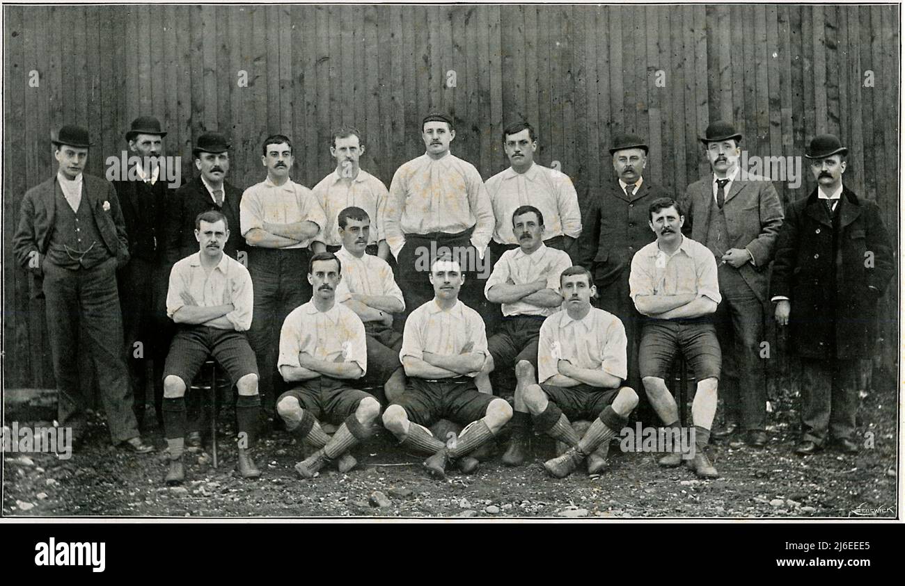 SPSC1150, Bolton Wanderers FC, 1895 Teamfoto der Gründermitglieder der Fußball-Liga, der Saison nach ihrem ersten Auftritt im FA Cup Finale Stockfoto